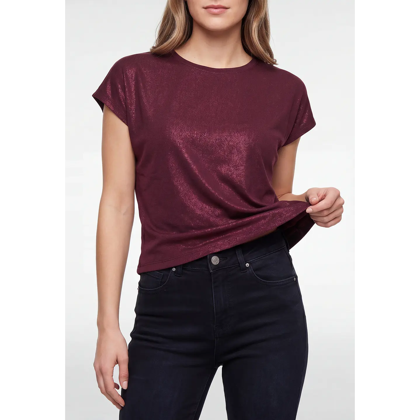 Polera Brillos Mujer Burdeo 4