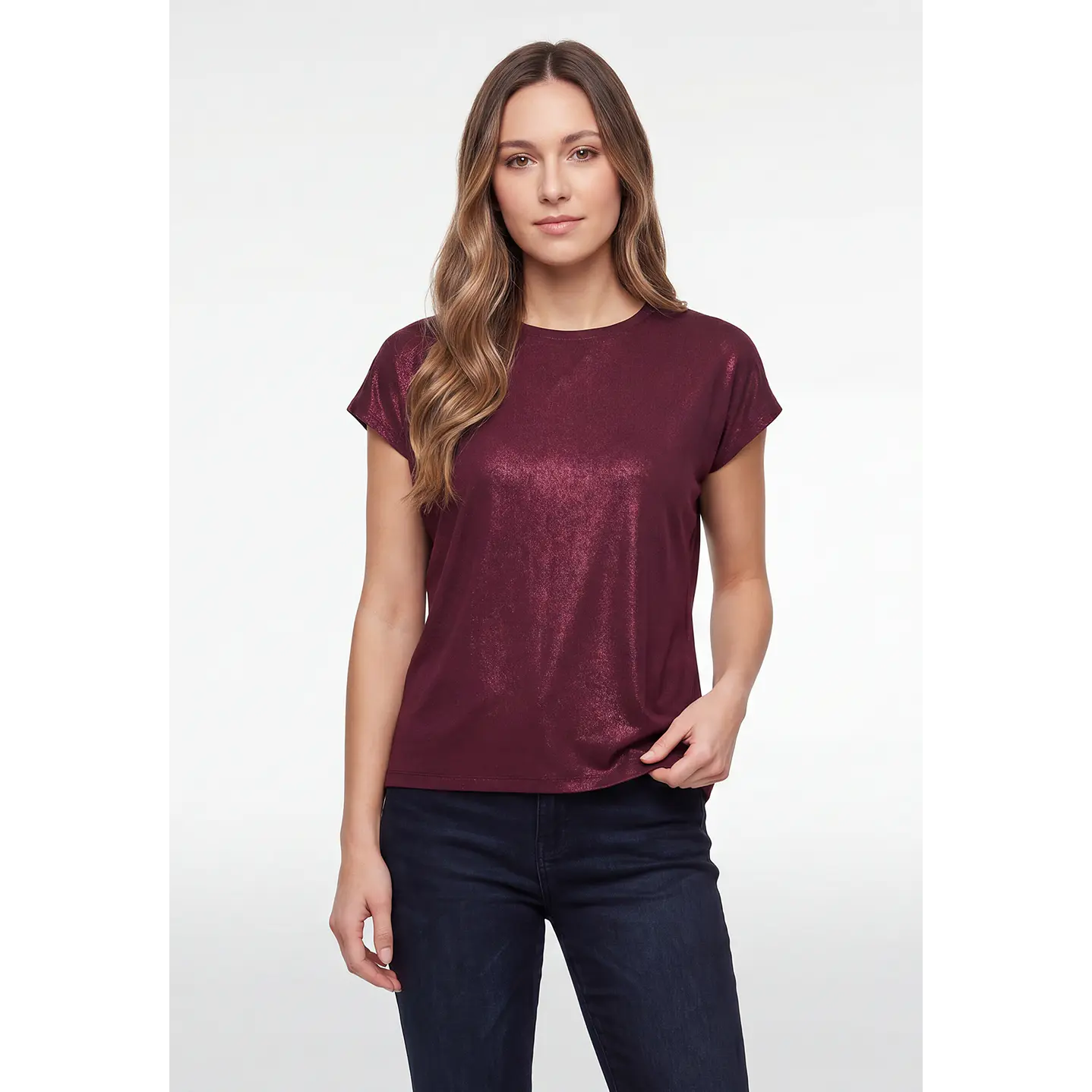 Polera Brillos Mujer Burdeo 1