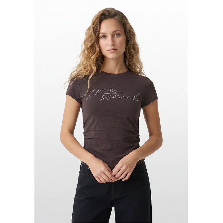 Polera Strass Recogido Lateral Mujer Café 1