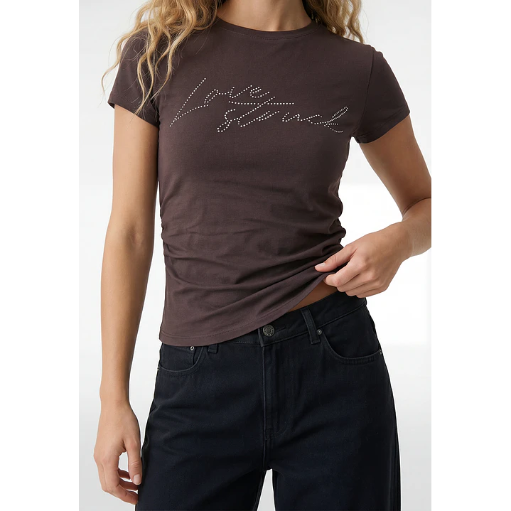 Polera Strass Recogido Lateral Mujer Café 3