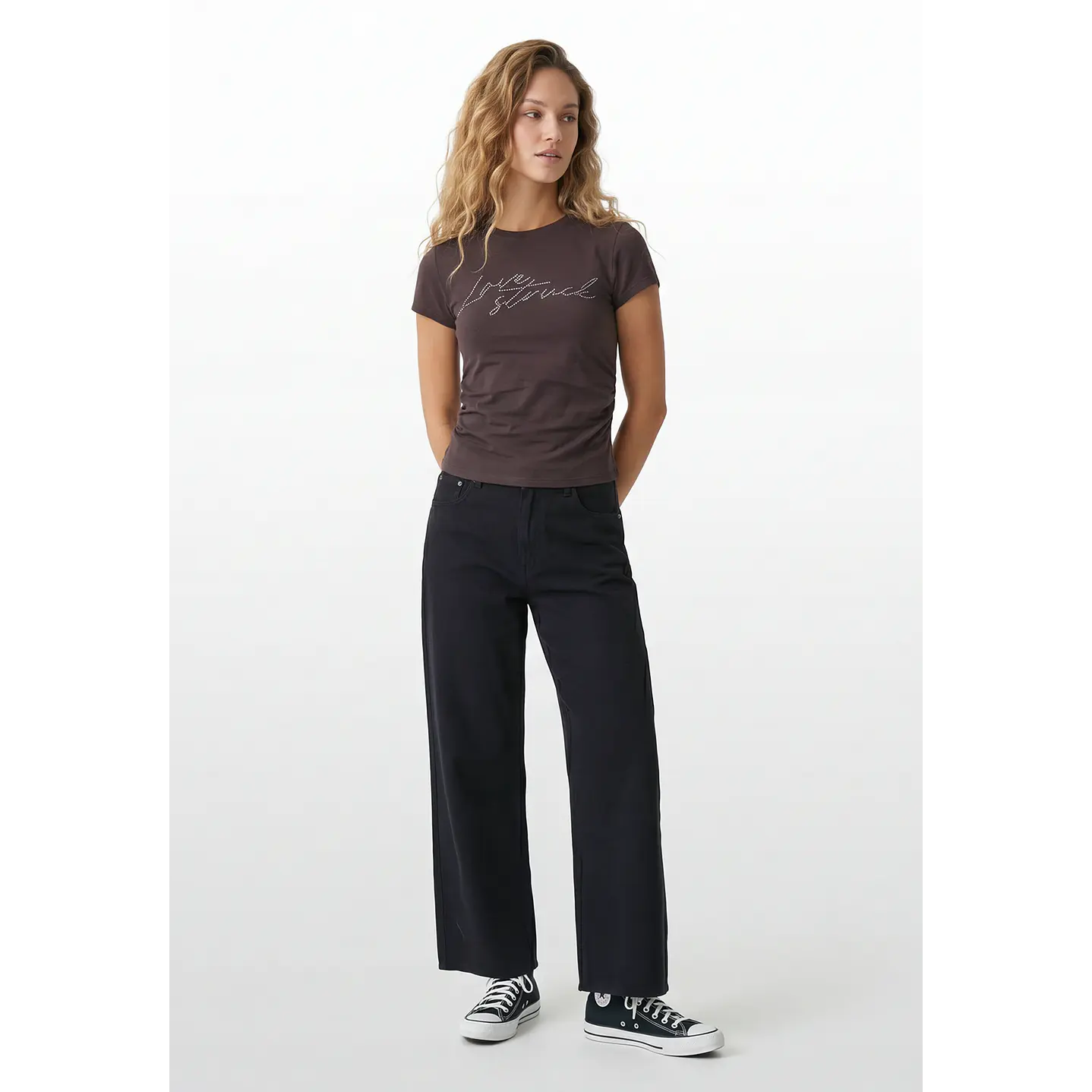 Polera Strass Recogido Lateral Mujer Café 2