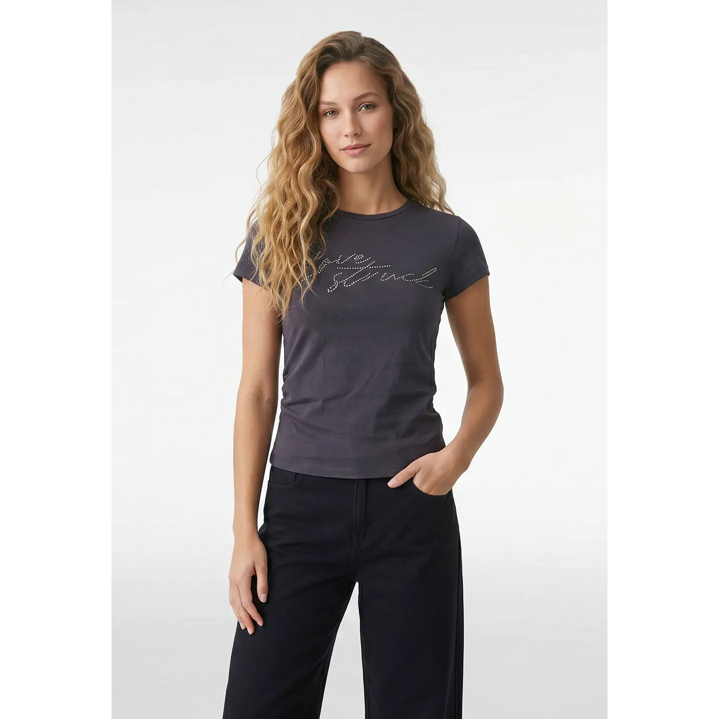Polera Strass Recogido Lateral Mujer Gris 1