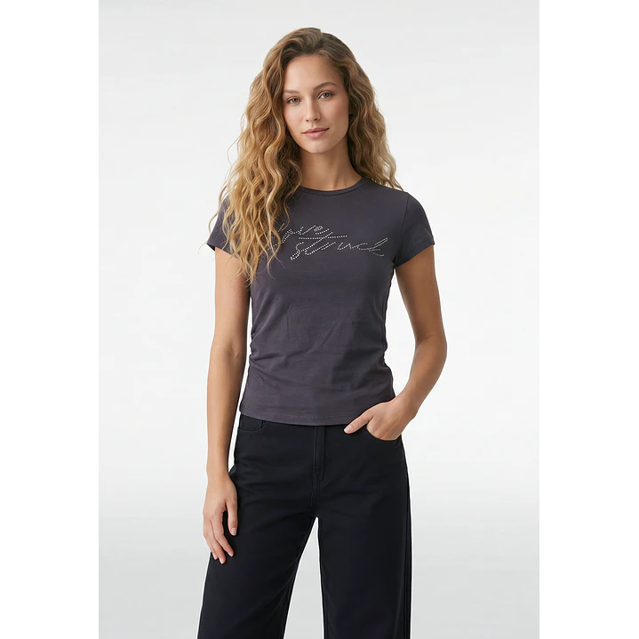 Polera Strass Recogido Lateral Mujer Gris 1