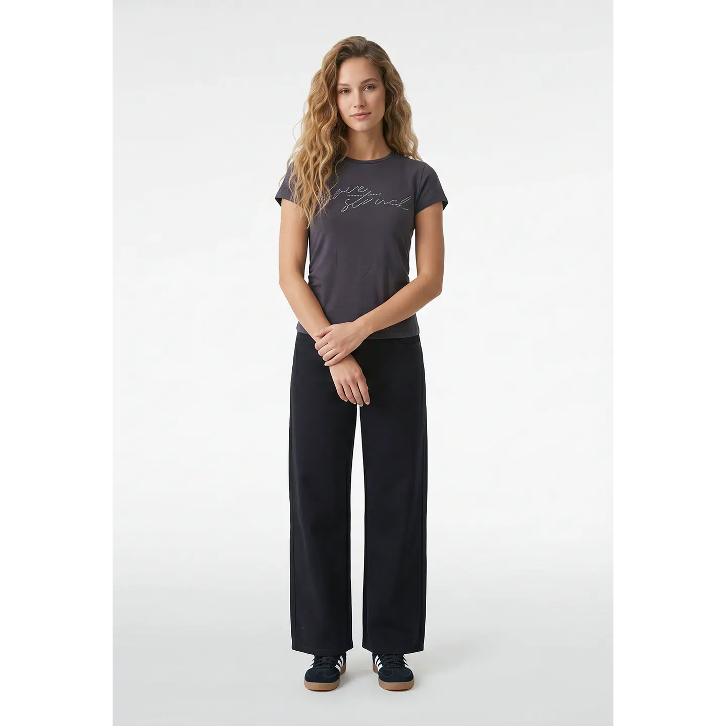 Polera Strass Recogido Lateral Mujer Gris 2