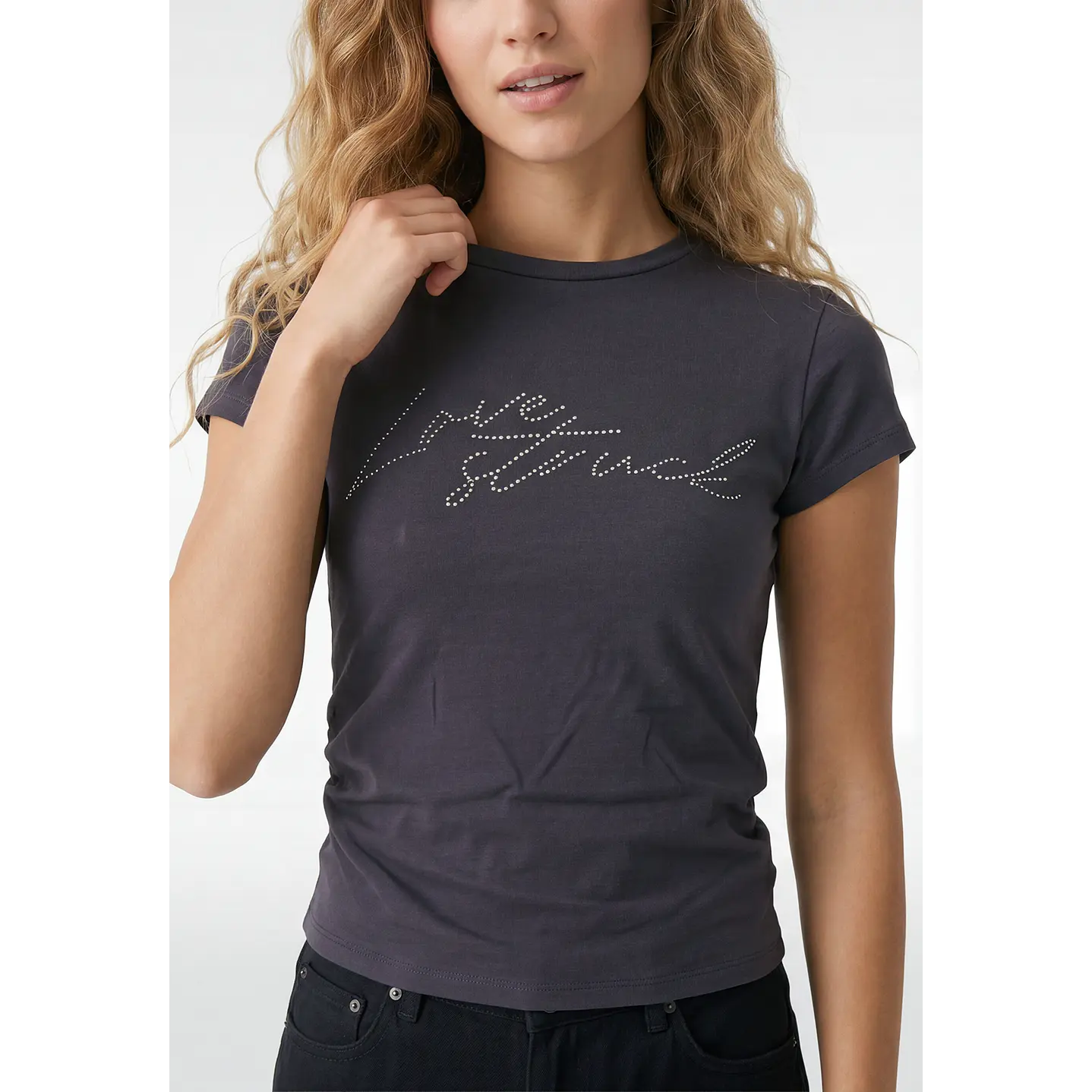 Polera Strass Recogido Lateral Mujer Gris 3