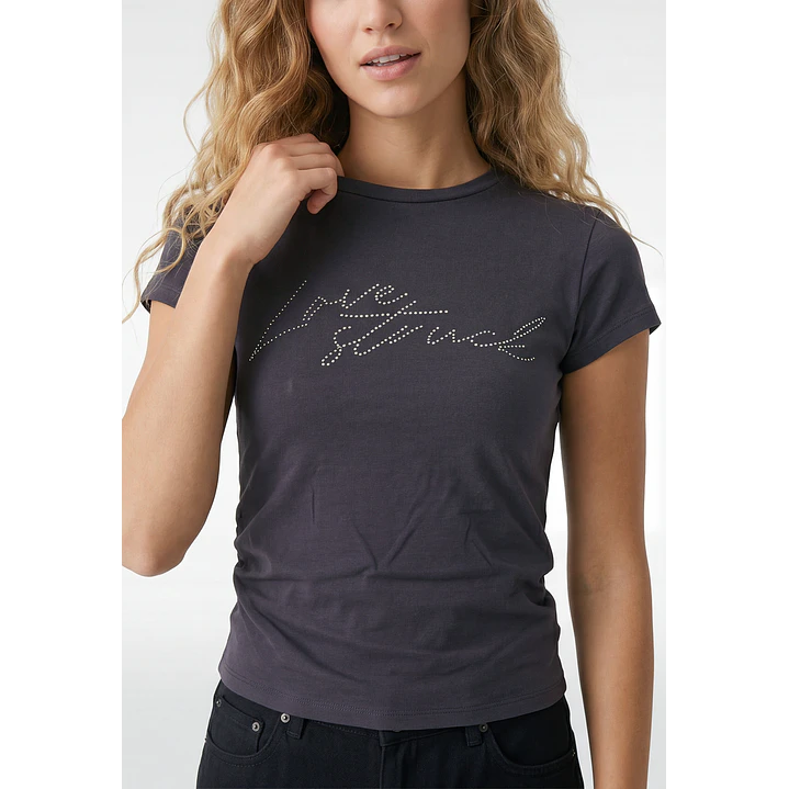 Polera Strass Recogido Lateral Mujer Gris 3