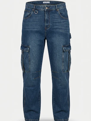 Jeans Correas Cargo Hombre Azul
