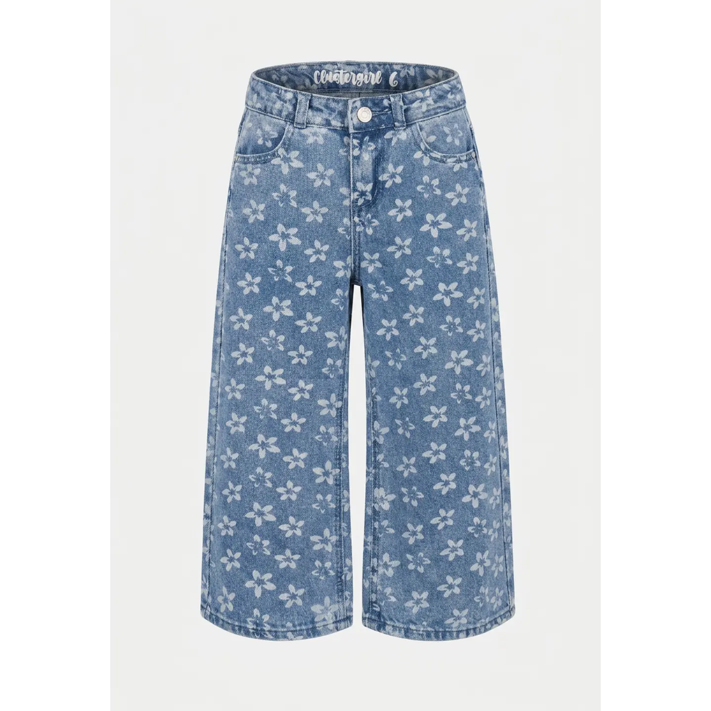 Jeans Flores Wide Leg Niña Azul 1