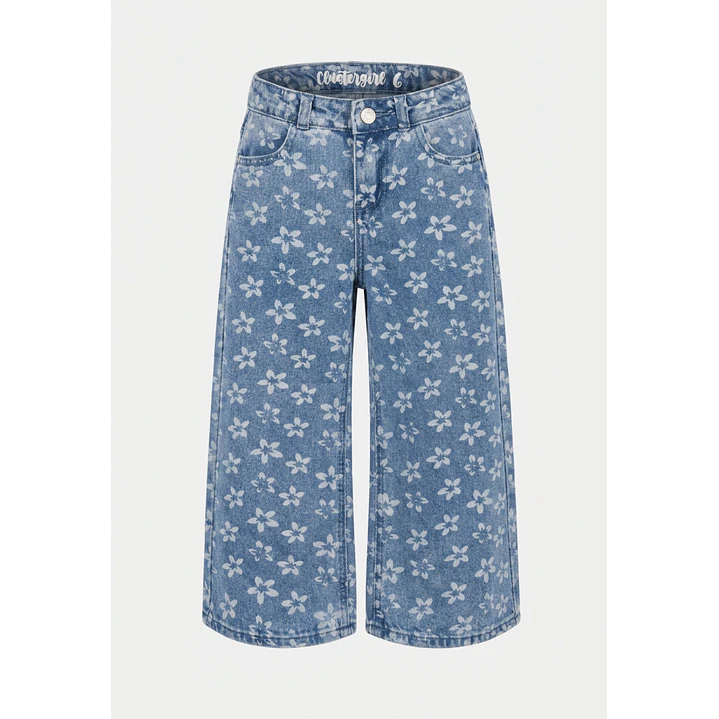 Jeans Flores Wide Leg Niña Azul 1