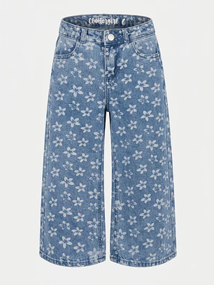 Jeans Flores Wide Leg Niña Azul