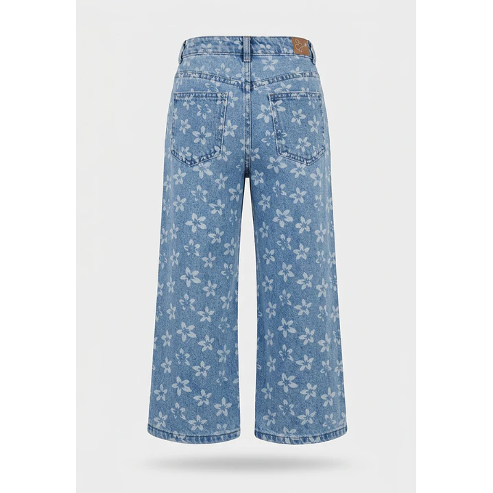 Jeans Flores Wide Leg Niña Azul 2