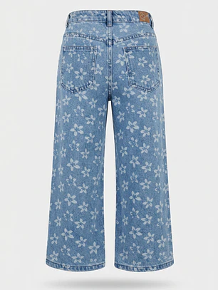 Jeans Flores Wide Leg Niña Azul