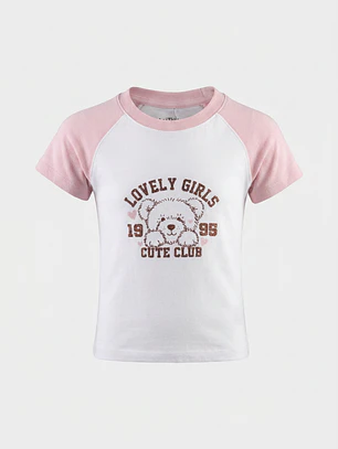 Polera Cute Club Raglan Niña Blanco