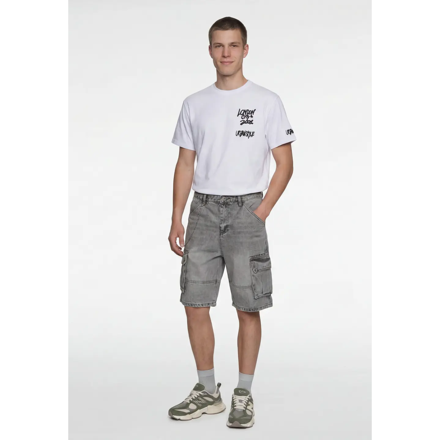 Bermuda Denim Baggy Hombre Gris 3