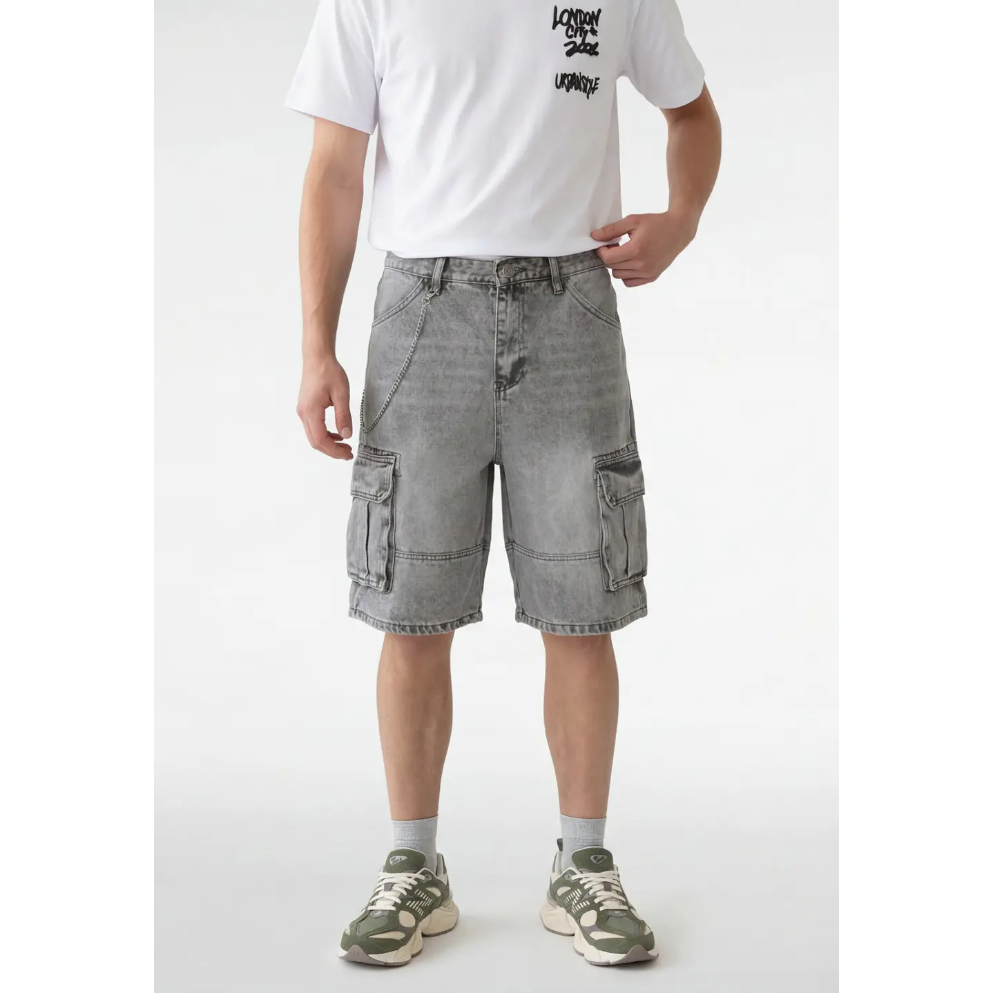 Bermuda Denim Baggy Hombre Gris 1