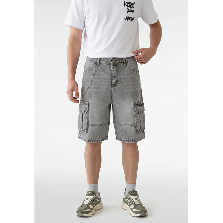 Bermuda Denim Baggy Hombre Gris 1