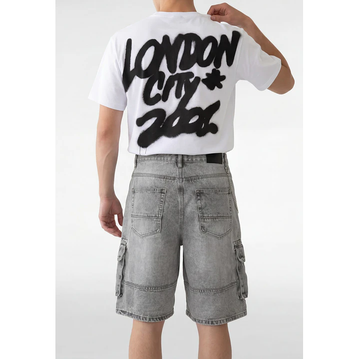 Bermuda Denim Baggy Hombre Gris 4