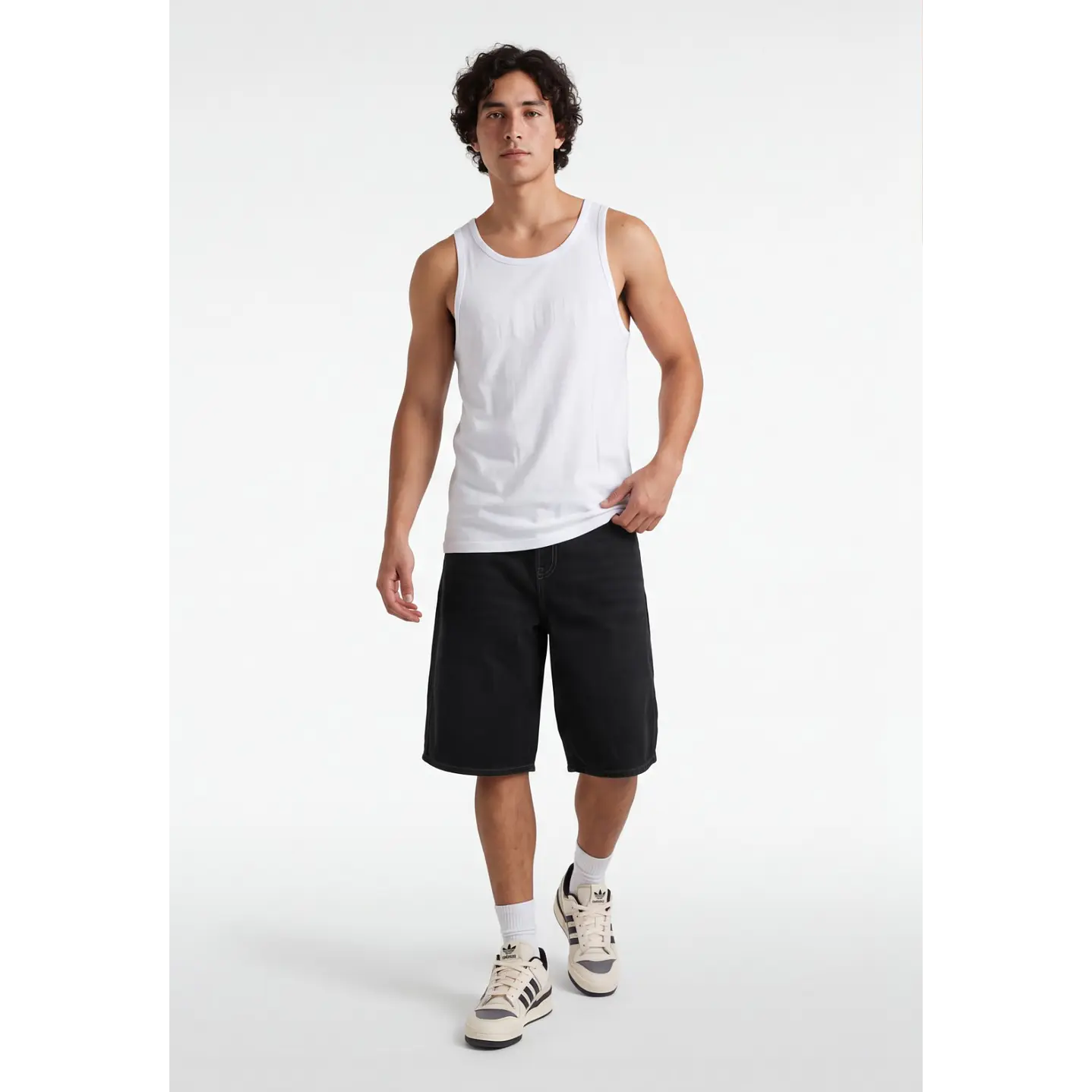 Bermuda Denim Wide Leg Hombre Azul 2