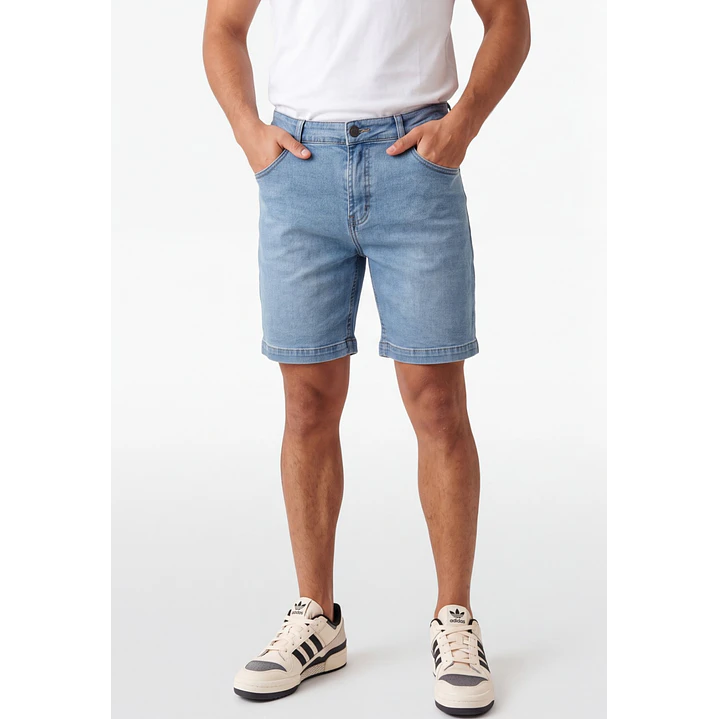 Bermuda Denim Elasticado Hombre Celeste 1