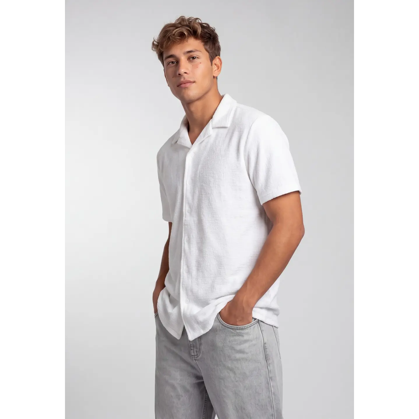 Camisa Textura Relaxed Fit Hombre Blanco 1