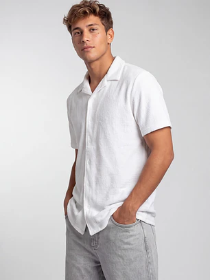Camisa Textura Relaxed Fit Hombre Blanco