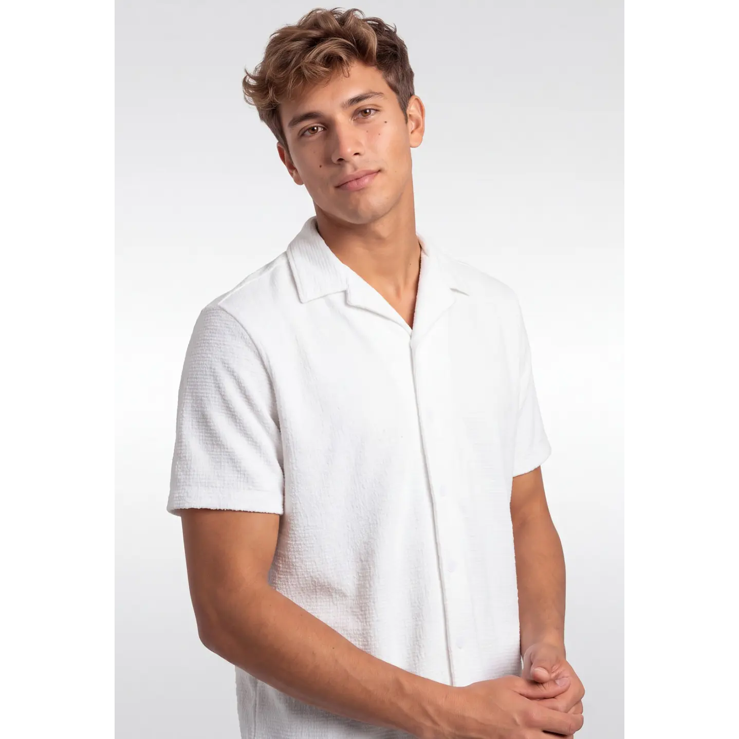 Camisa Textura Relaxed Fit Hombre Blanco 3