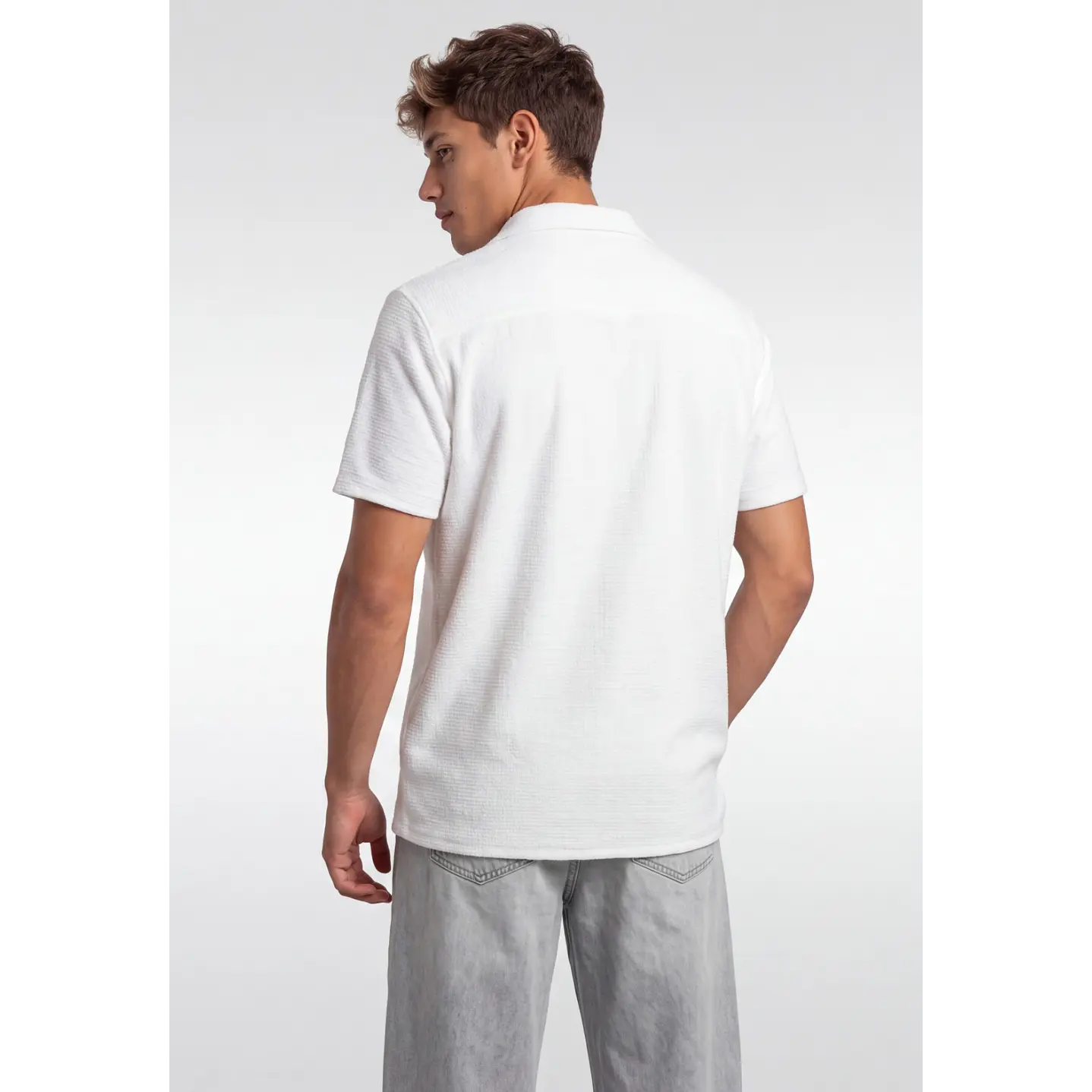 Camisa Textura Relaxed Fit Hombre Blanco 4