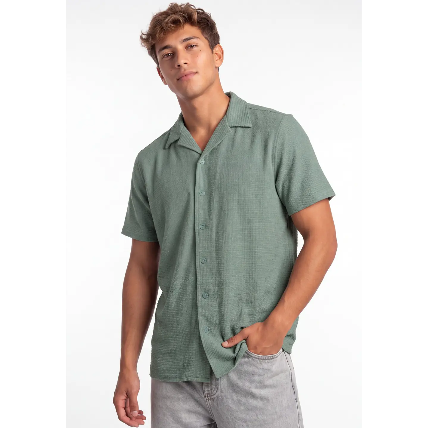 Camisa Textura Relaxed Fit Hombre Verde 1