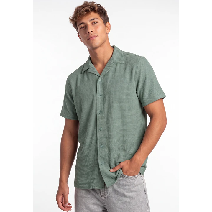 Camisa Textura Relaxed Fit Hombre Verde 1