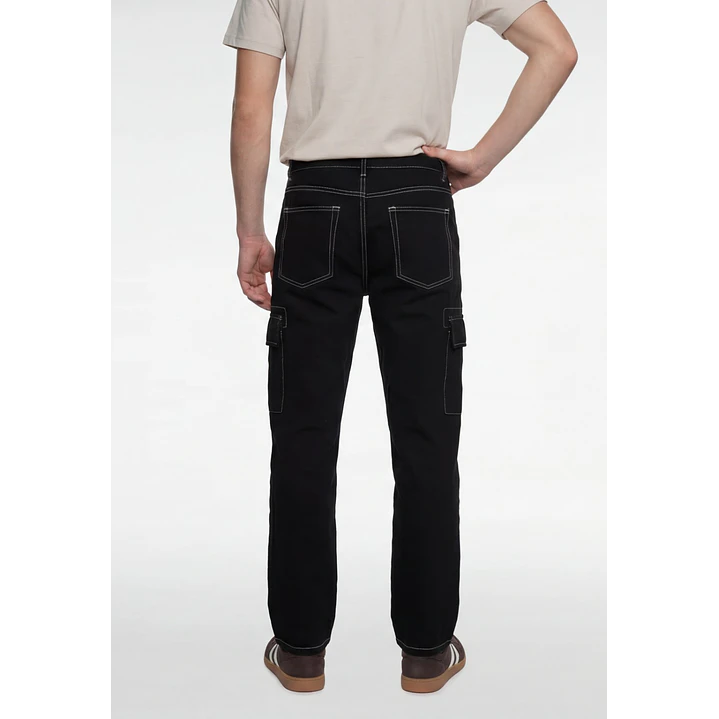 Jeans Contraste Cargo Hombre Negro 2
