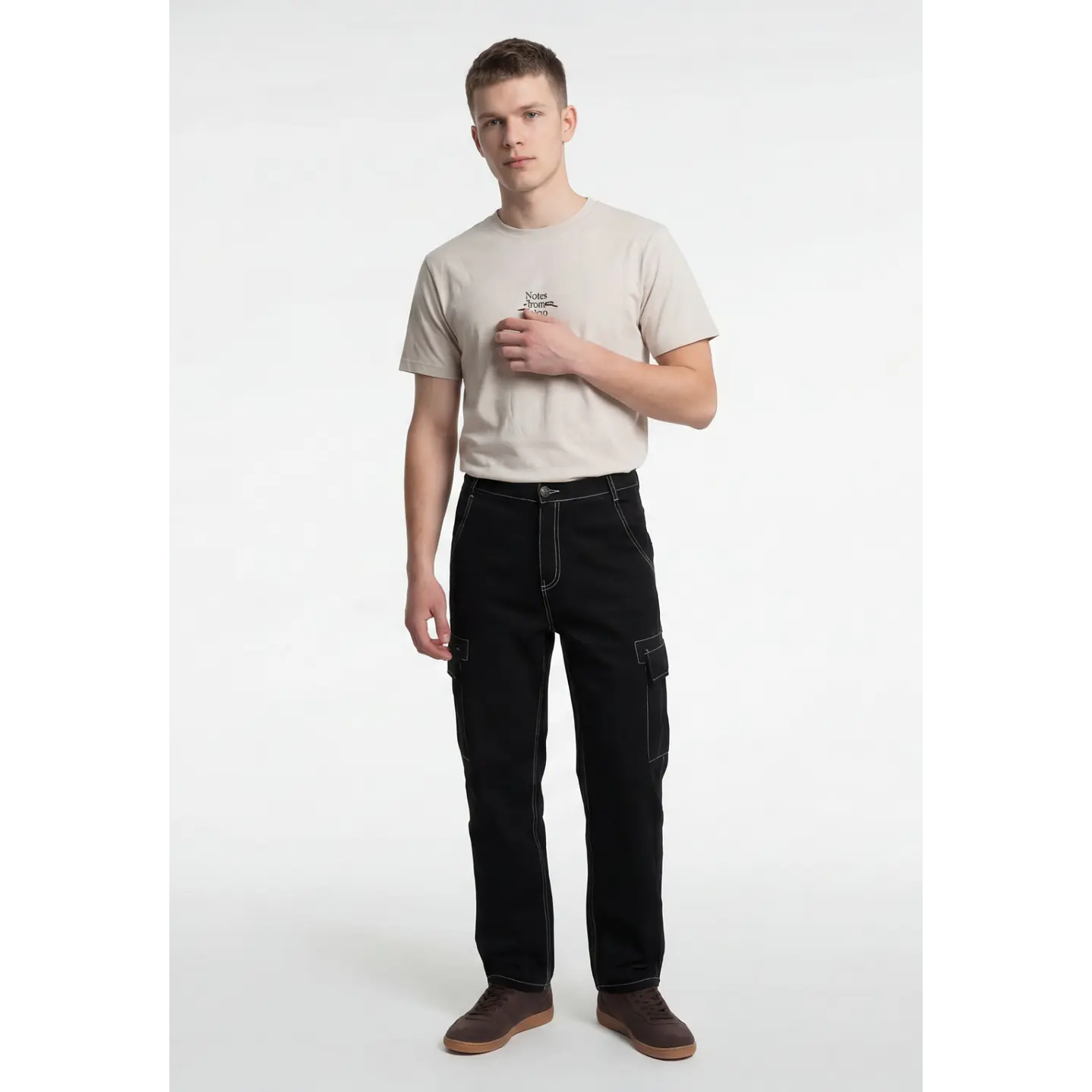 Jeans Contraste Cargo Hombre Negro 4