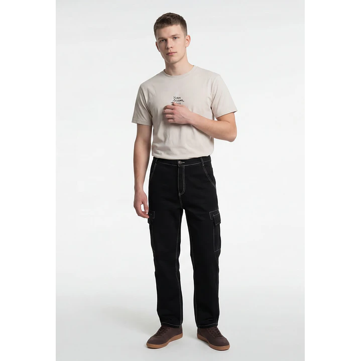 Jeans Contraste Cargo Hombre Negro 4