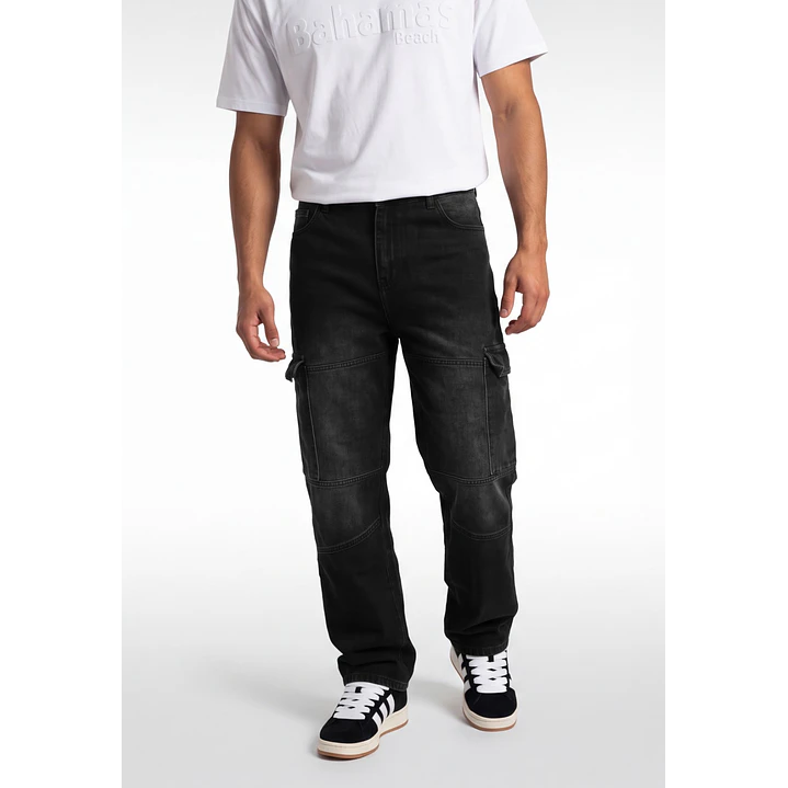 Jeans Procesado Cargo Hombre Negro 1