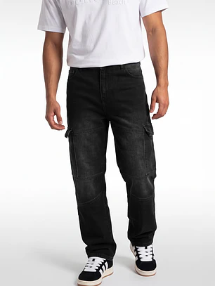 Jeans Procesado Cargo Hombre Negro