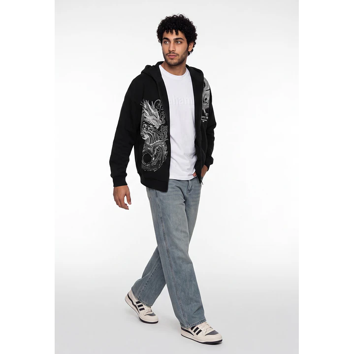 Polerón Oversized Con Cierre Hombre Negro 3