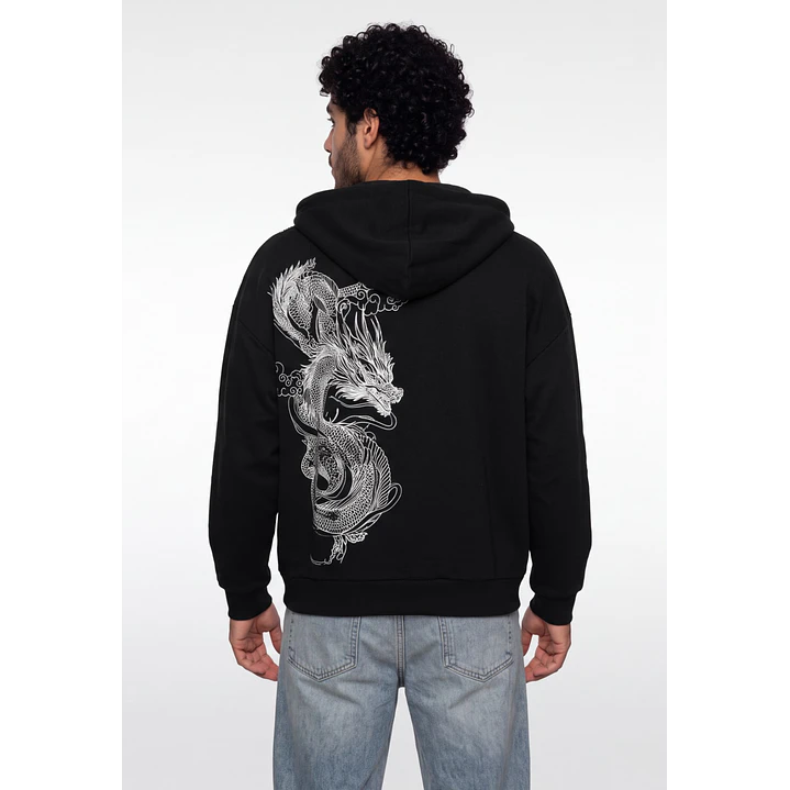 Polerón Oversized Con Cierre Hombre Negro 2
