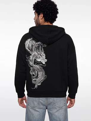 Polerón Oversized Con Cierre Hombre Negro