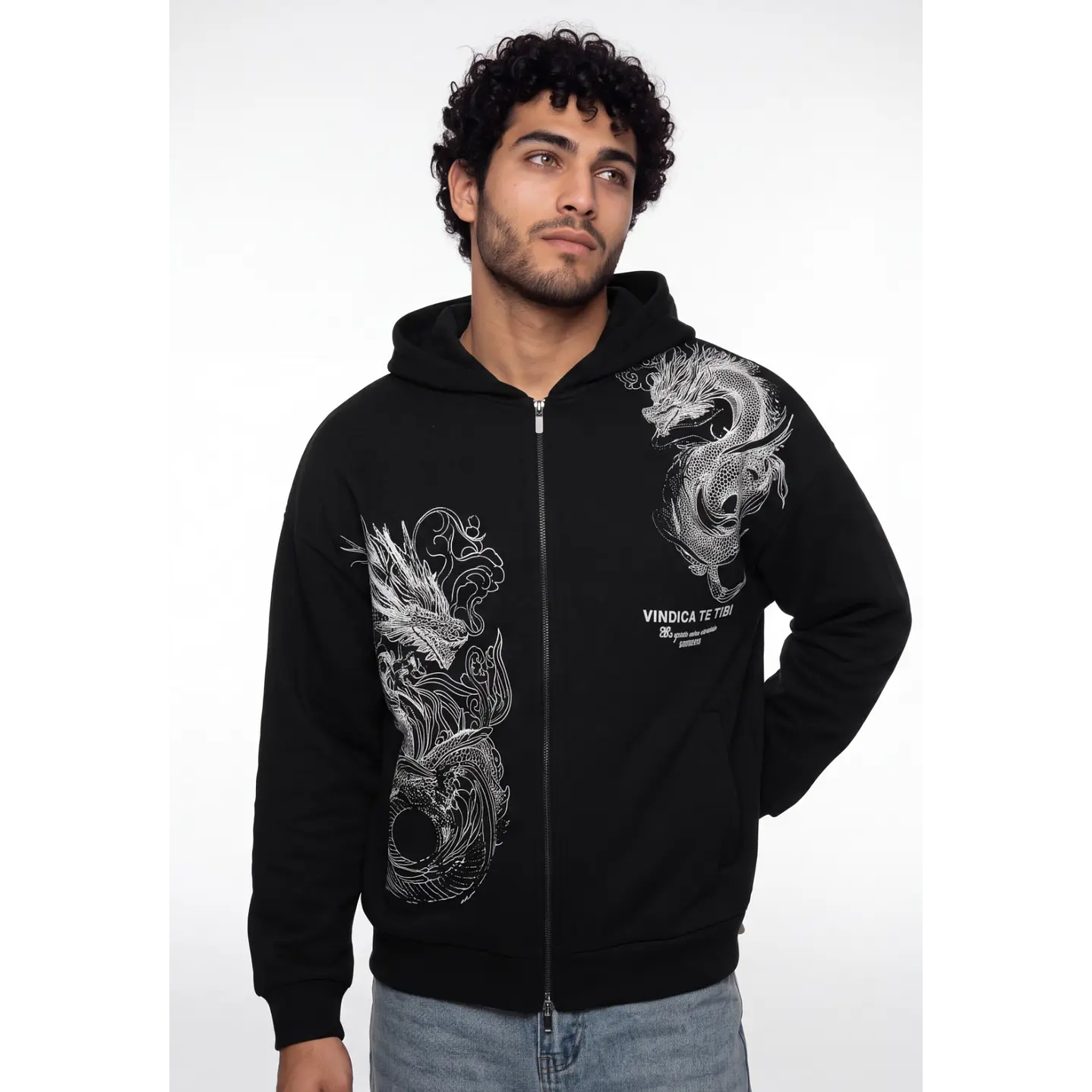 Polerón Oversized Con Cierre Hombre Negro 1