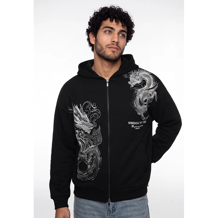 Polerón Oversized Con Cierre Hombre Negro 1