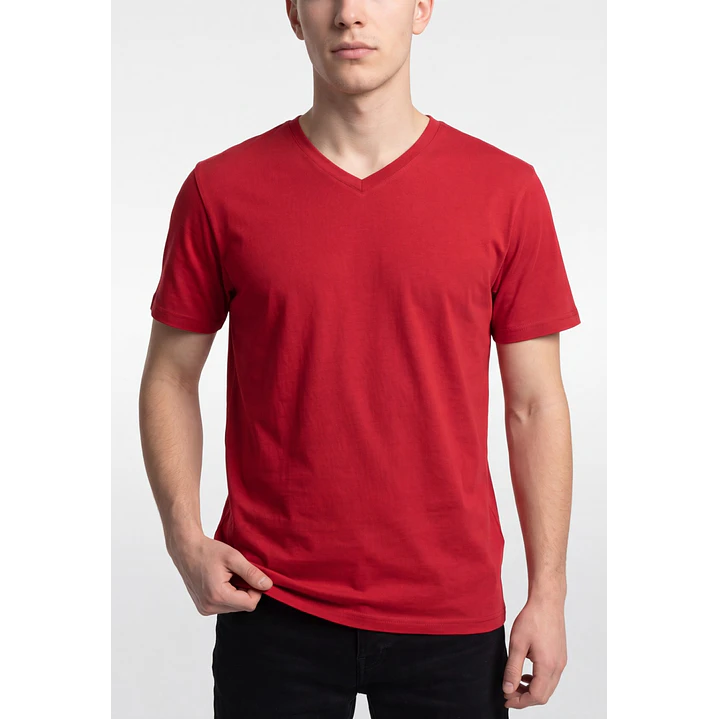 Polera Básica Cuello V Hombre Rojo 4