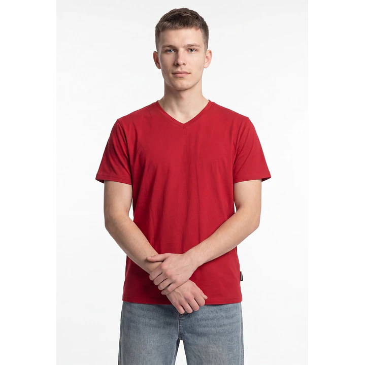 Polera Básica Cuello V Hombre Rojo 1
