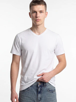 Polera Básica Cuello V Hombre Blanco 