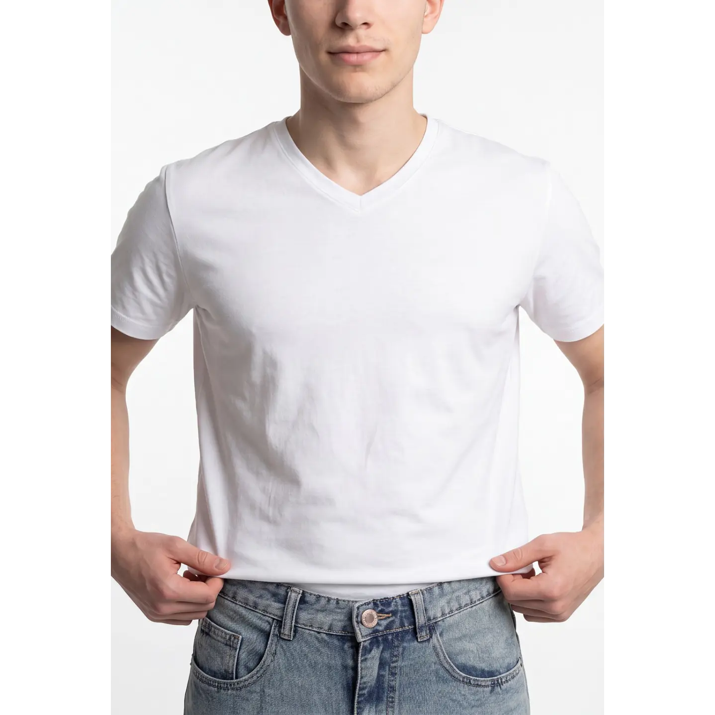 Polera Básica Cuello V Hombre Blanco 4