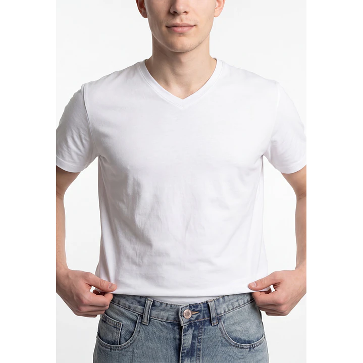 Polera Básica Cuello V Hombre Blanco 4