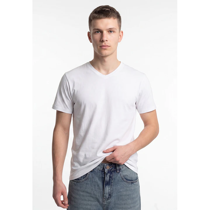 Polera Básica Cuello V Hombre Blanco 1