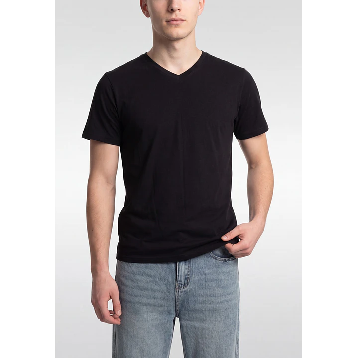 Polera Básica Cuello V Hombre Negro 1