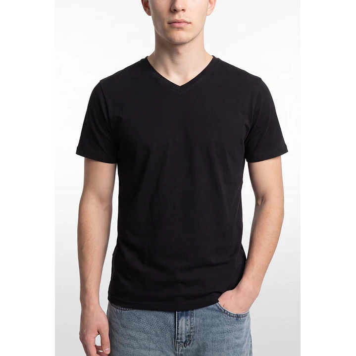 Polera Básica Cuello V Hombre Negro 4