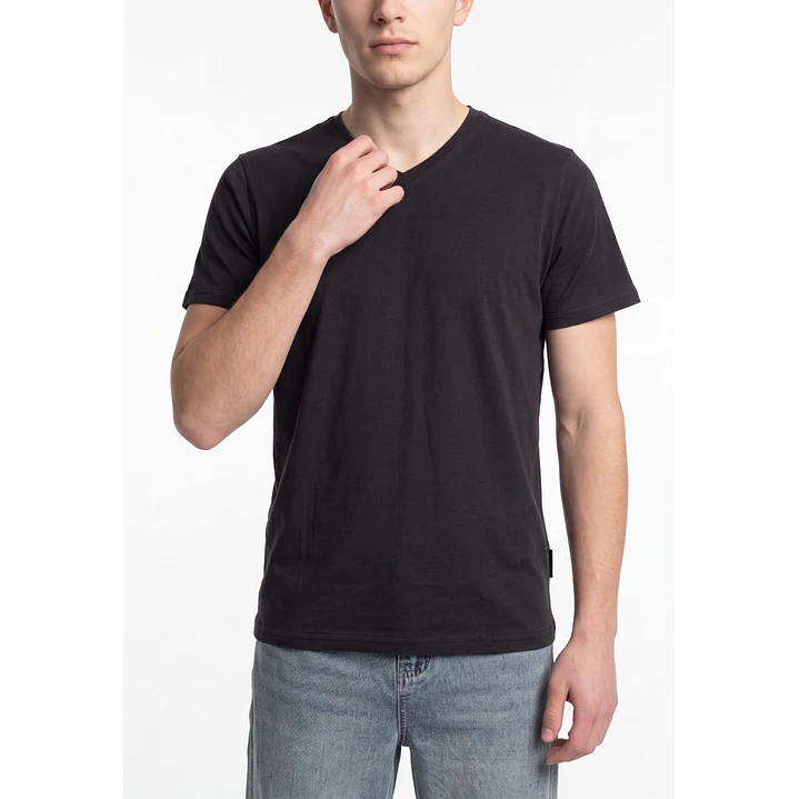 Polera Básica Cuello V Hombre Gris 4