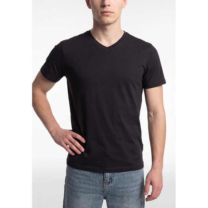 Polera Básica Cuello V Hombre Gris 1
