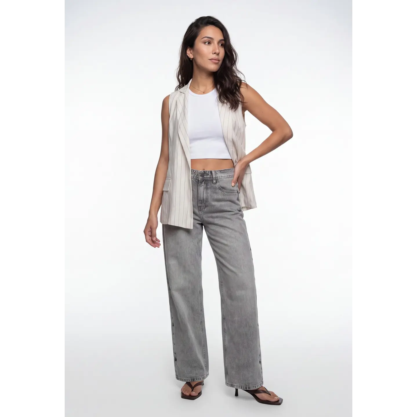 Blazer Rayas Mujer Sin Manga Crudo 3